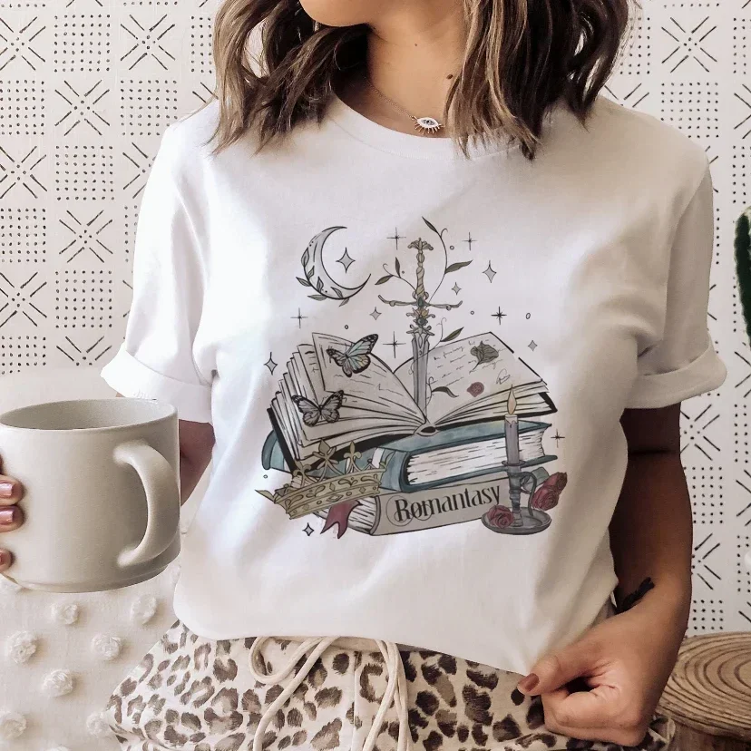 Książki Koty Tarot Vintage Koszulka Moda T-shirty Nowe Damskie Letnie Koszulki Top Damski Nadruk Odzież Damska Krótki Rękaw Graficzny T-Shirt