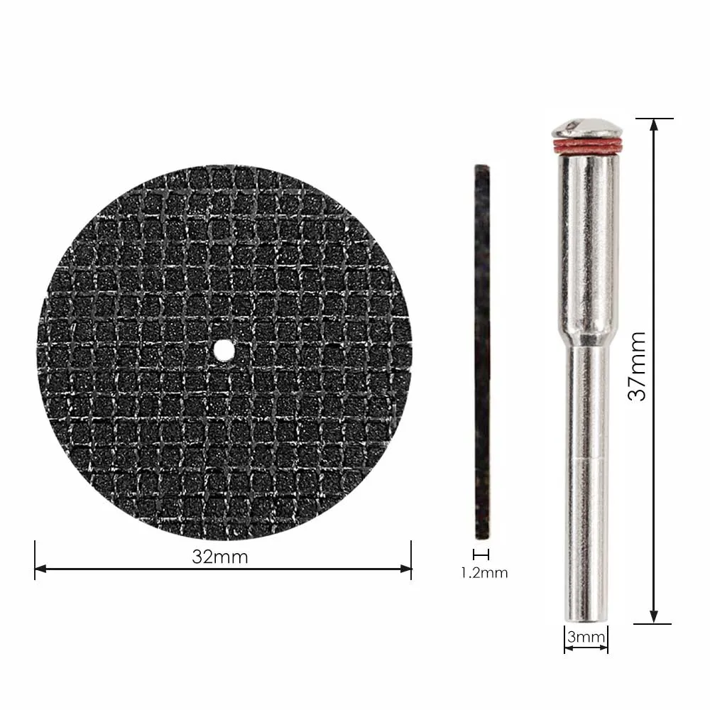 Imagem -04 - Disco de Corte Reforçado para Ferramenta Rotativa Conjuntos de Rodas de Corte com Mandril Acessórios Abrasivos Dremel Mini Broca Fibra de Vidro 32 mm