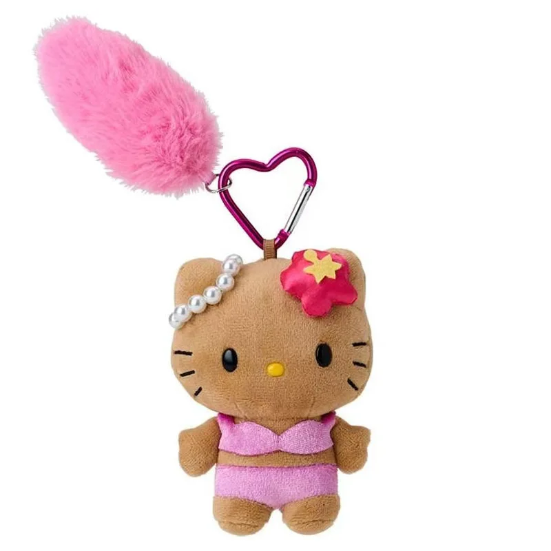 Kawaii Sanrio 블랙 스킨 헬로 키티 레오파드 패턴 긴 다리 플러시 장난감 배낭 펜던트 키 체인 인형 소녀 생일 선물