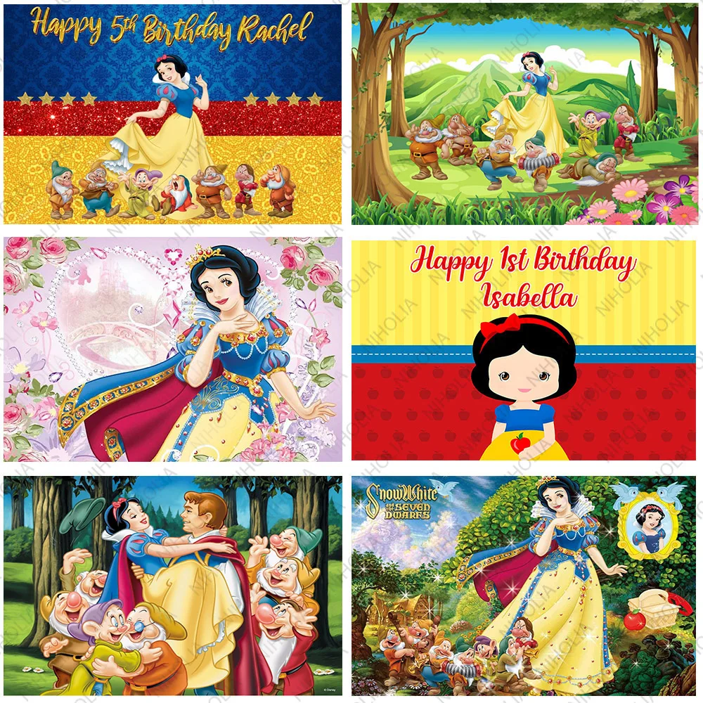 Disney Snow White Princess Background Decor Kids Girl Birthday Party Backdrop Seven Dwarfs Baby Shower Room Photo Banner Poster