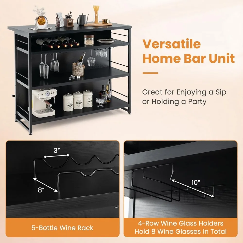 Bar domowy, 4-poziomowy stół barowy na alkohol z podnóżkiem, regały na butelki wina, uchwyt na kieliszki, industrialny narożny mini bar do kawy
