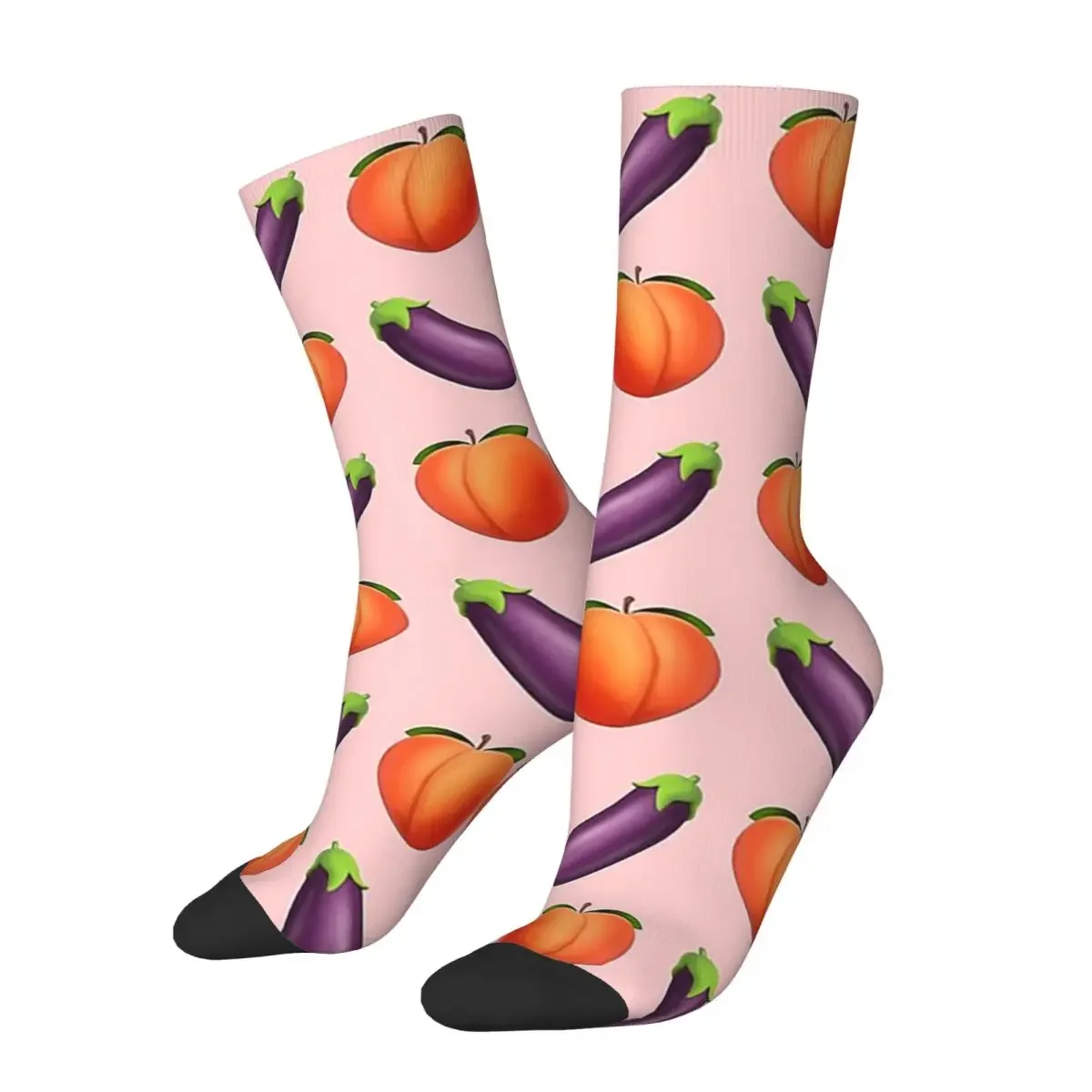 

Peach And Eggplant Socks Harajuku Super Soft Stockings All Season Long Socks Accessories for Man's Woman's Christmas Gifts