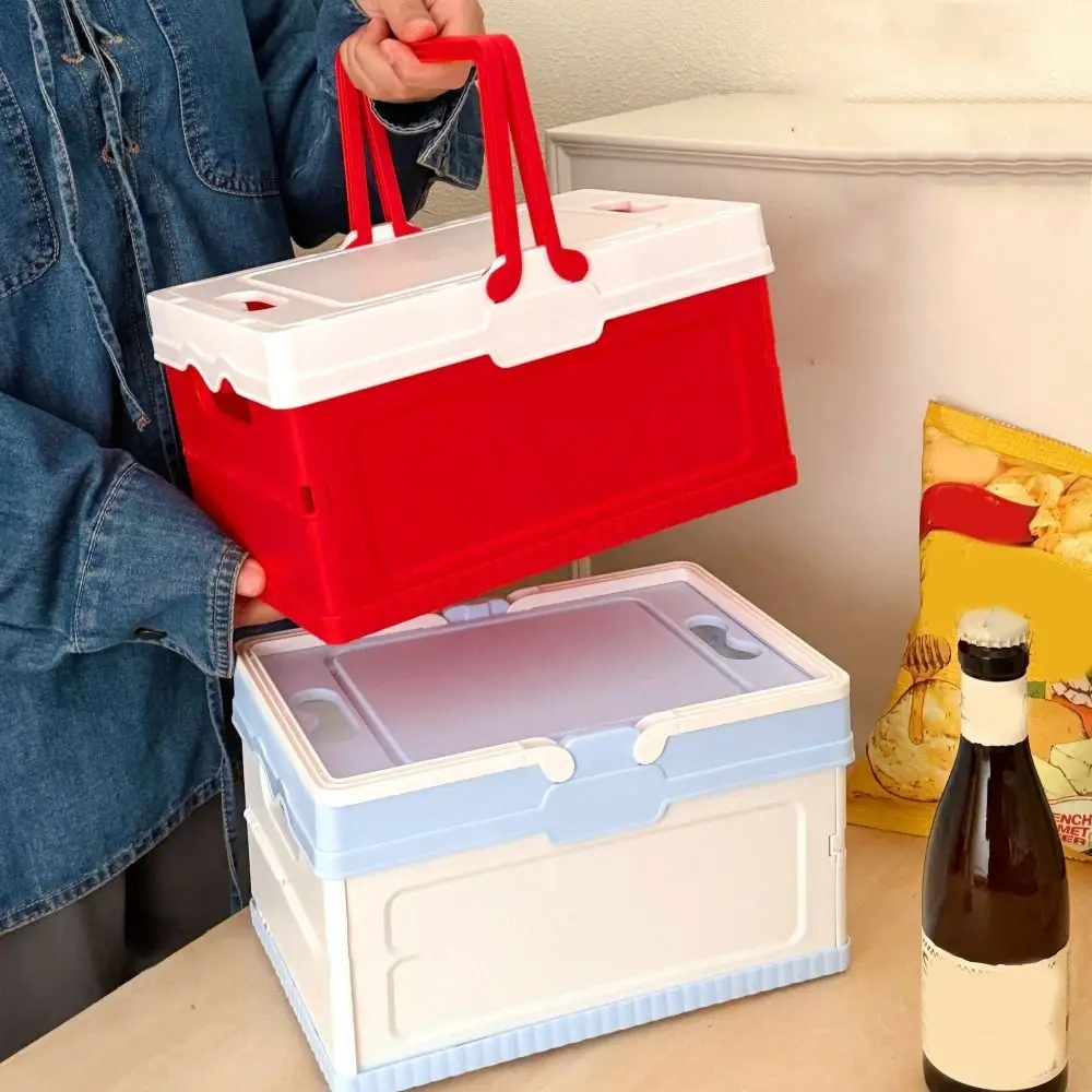 

Handheld Folding Storage Box Stackable Space Saving Camping Storage Basket Plastic Multi-Color Snack Storage Box Office Supplies