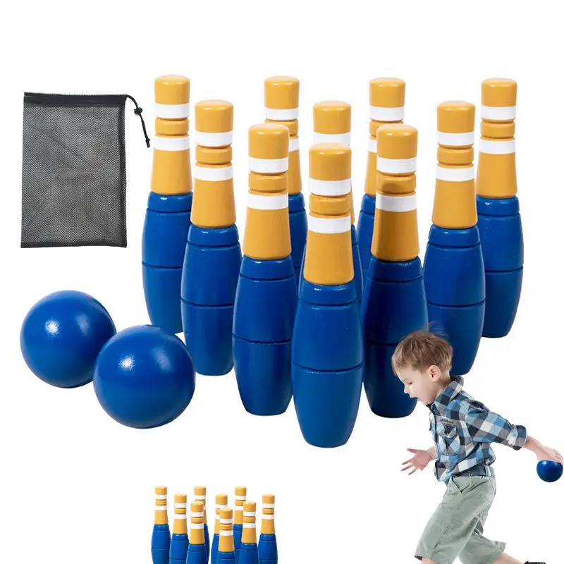 

Backyard Lawn Bowling Game Outdoor Wooden Children's Backyard Bowling Kit Mini Bowling Game With Drawstring Mesh Bag For