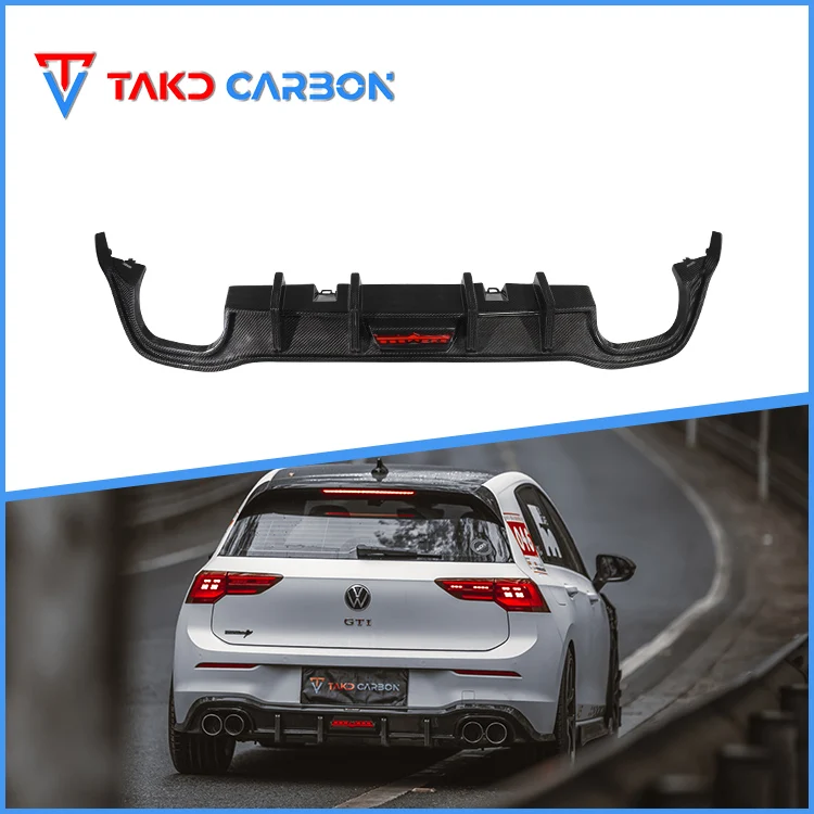 

TAKD CARBON Real Car Data Development Universal Dry Carbon Fiber Rear Car Bumper Diffuser Lip for Volkswagens VW 8 GTI 2021-2023