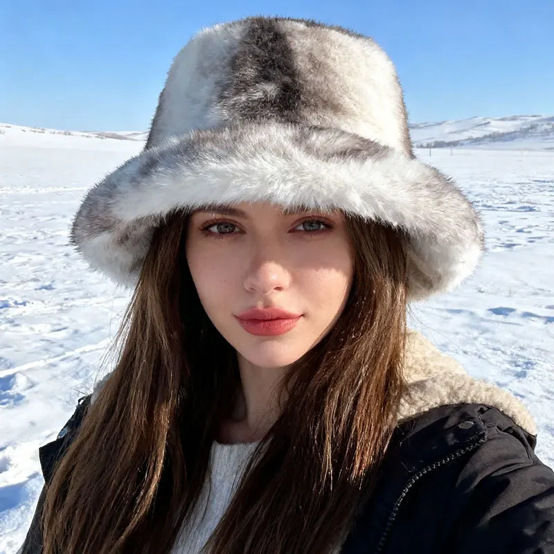 قبعة دلو نسائية من الفرو الصناعي - قبعة شتوية سميكة مبطنة بالقطن والحرير الحراري، مقاومة للرياح للطقس البارد تحت الصفر #1