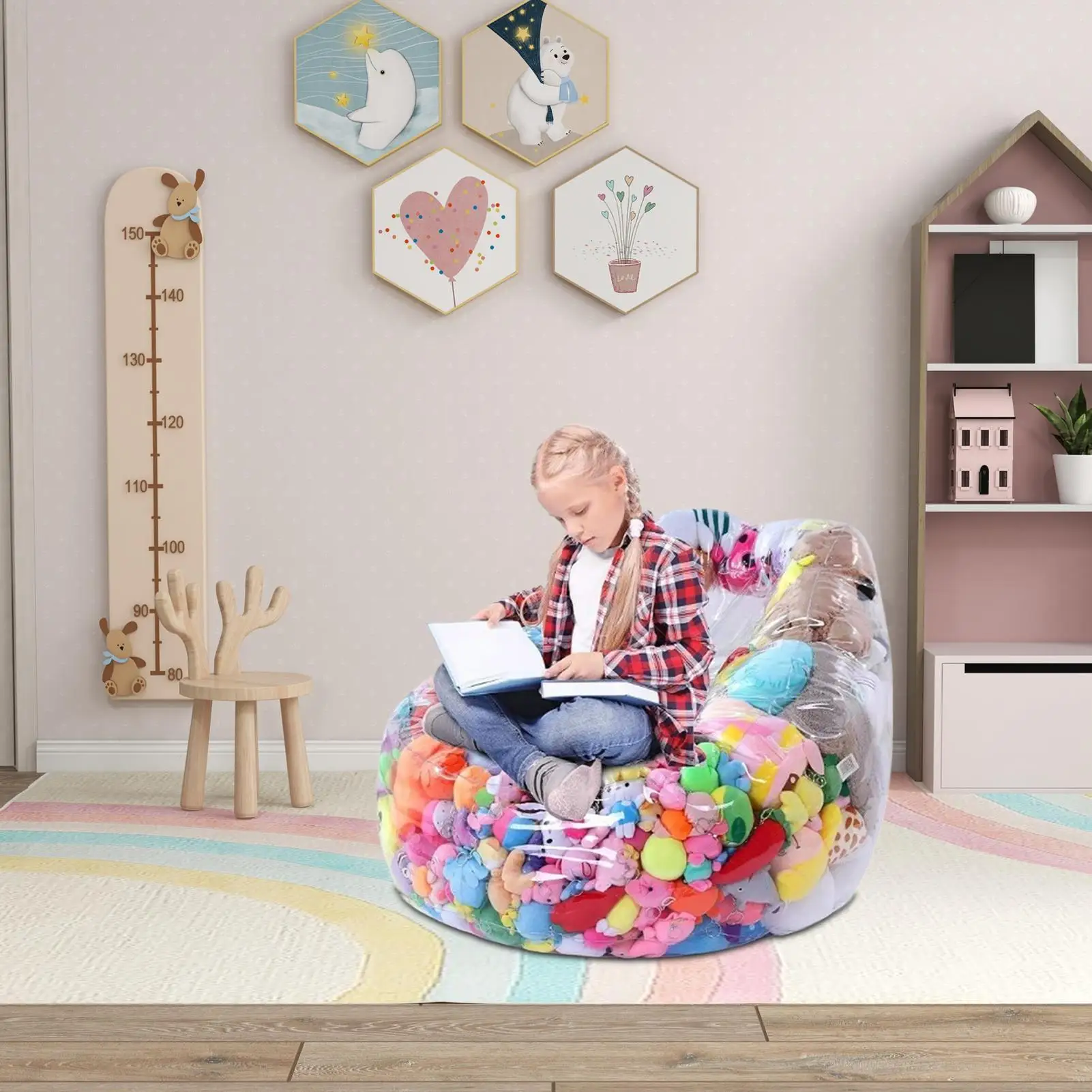 Stuffed Animal Storage Chair Clear Large Storage Organizer Empty Plush Toy Bean Bag Sofa For Toys Doll Girls Adult Teens Kids