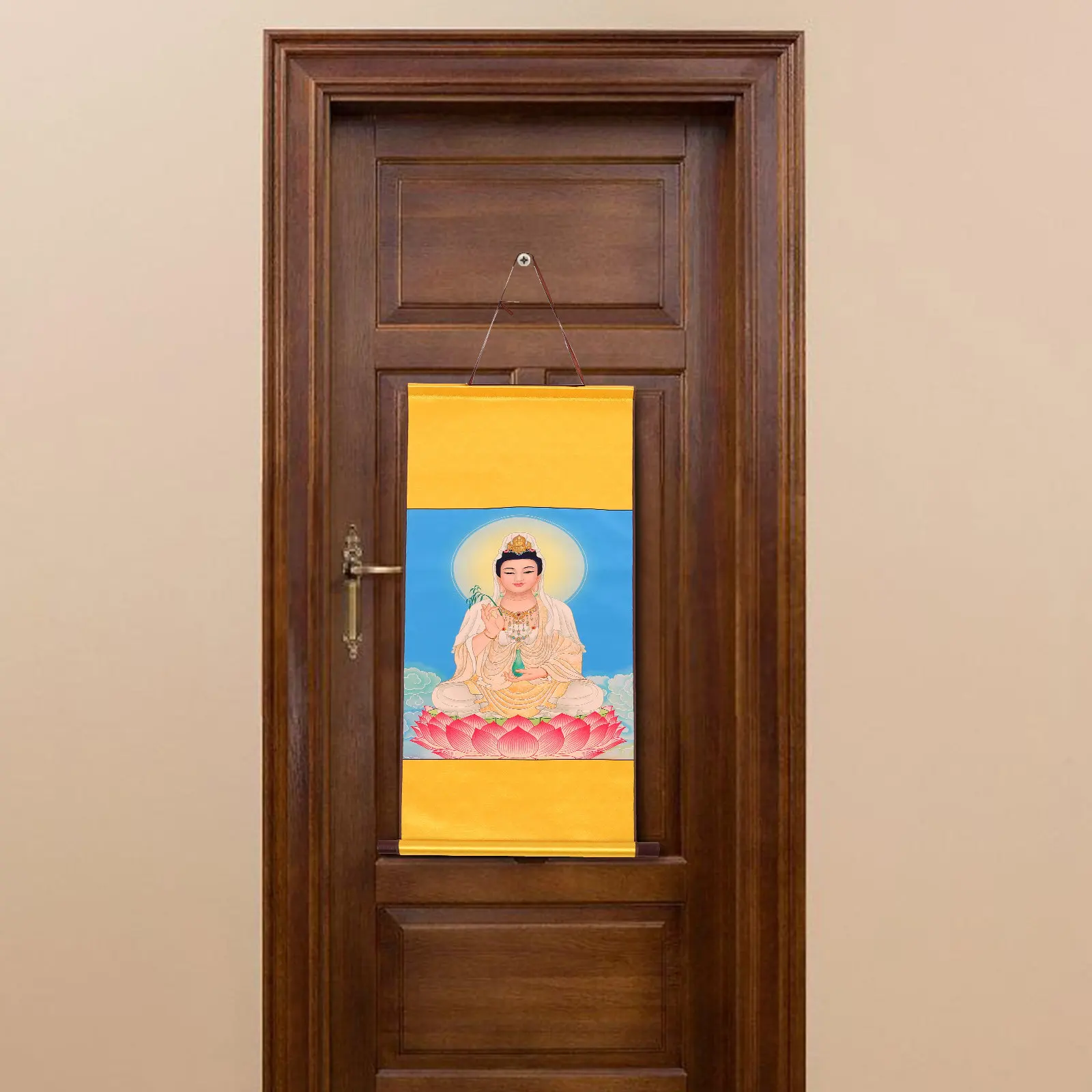 絶妙な観音仏画の壁掛け絵画、家庭礼拝や装飾に最適、鮮やかな色が色褪せにくい、温かみのある雰囲気、アジア風