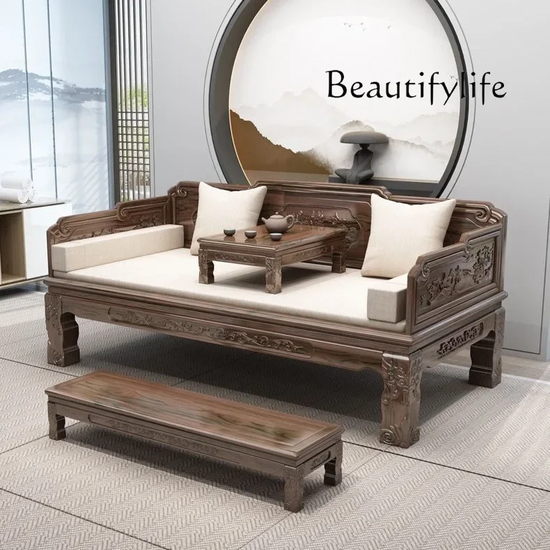 

yj9 New Chinese solid wood antique sofa Ming and Qing classical homestay log elm tiger foot carving