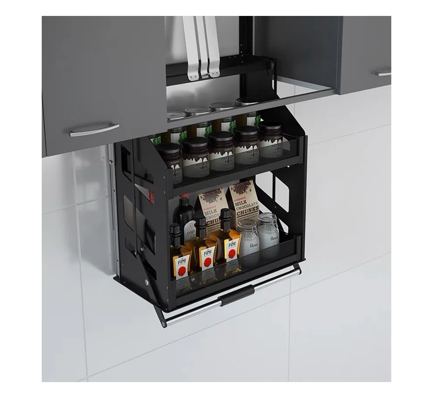 

Assemble Kitchen Cabinets Multifunction Dish Rack Storage Lift Machine Seasoning Basket Pull Down Basket Storage Holder