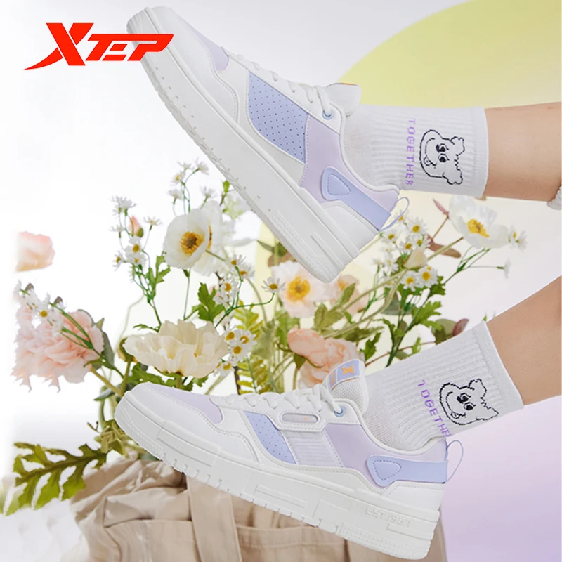 Xtep Mubai Women Sneaker Autumn Fashion Casual White Skateboard Shoes Outdoors Walking Ladies Sport Shoes 878318310016