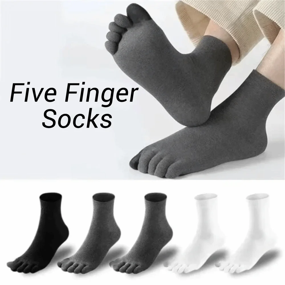 جوارب قطنية مريحة بخمسة أصابع، ماصة للعرق، قابلة للتنفس، جوارب رياضية مضادة للبكتيريا للرجال