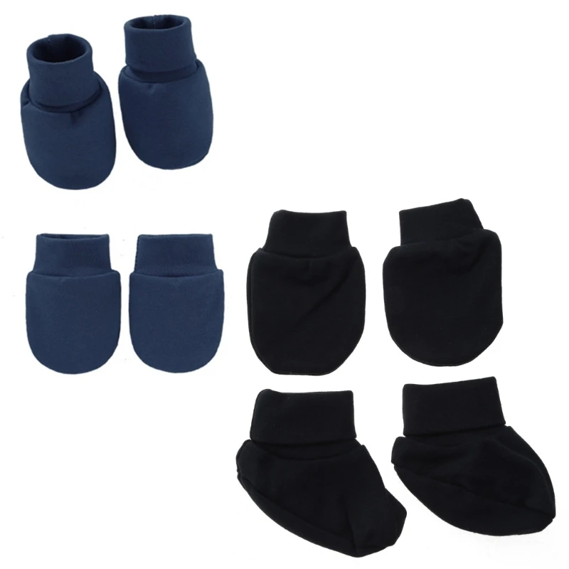 2 Pairs Face for Protection Soft Cotton Hands Ankle Socks No Scratch Mittens Socks Set Anti Scratching Gloves Foot Cover