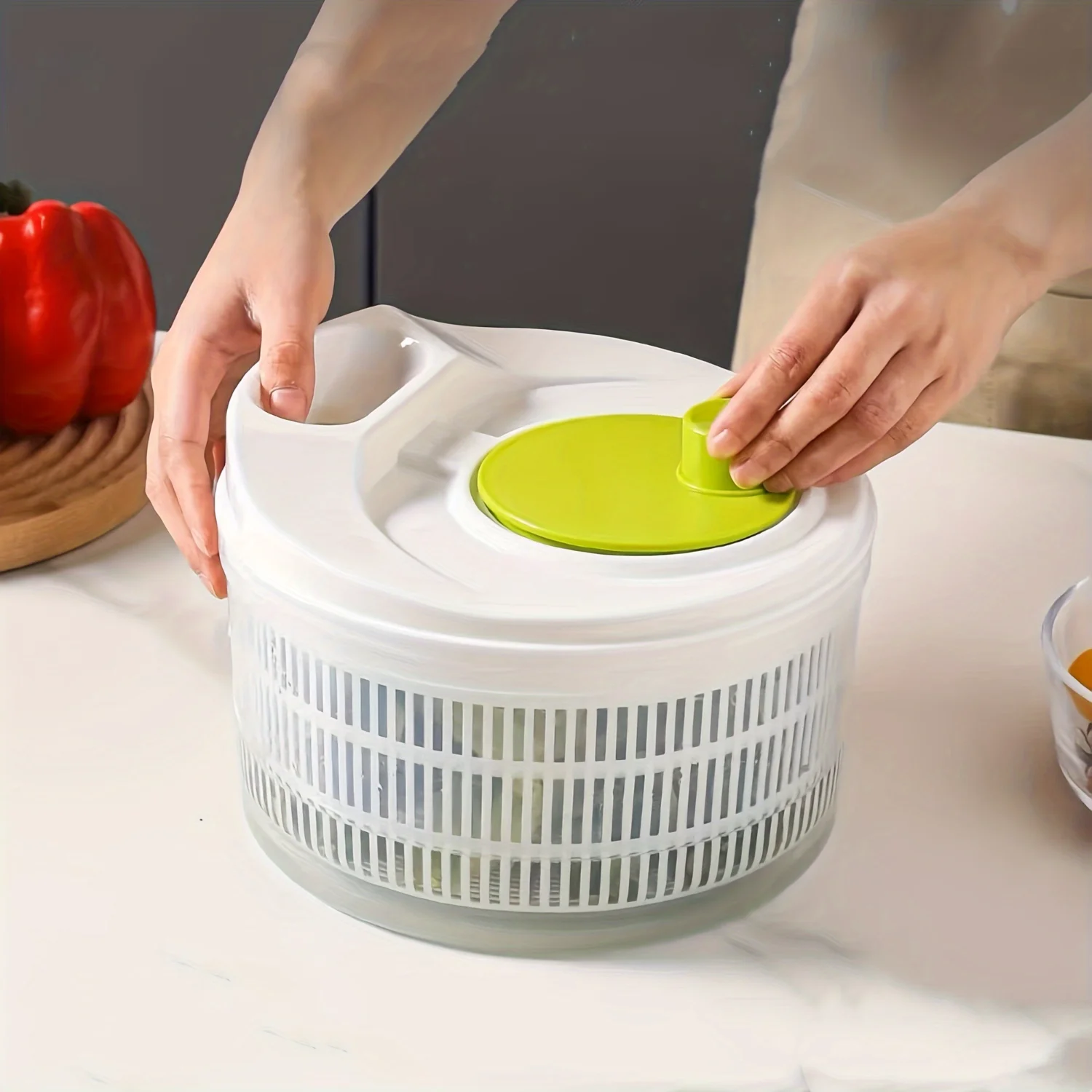

1pc Multifunctional Salad Spinner with Easy Drain System - Ideal for Washing & Drying Vegetables, Fruits - Kitchen Essential for