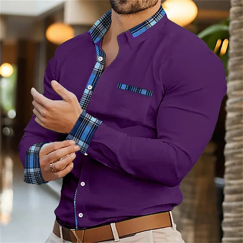 

Men's Simple and Fashionable Multi-color Business Casual Style 3D Printed Shirt Men's Solid Color Trimming Design Outdoor Top
