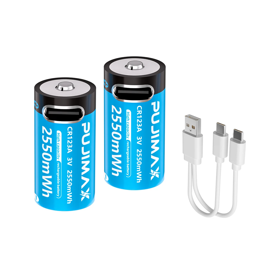 PUJIMAX Type-C oplaadbare CR123A 2550mWh 3V lithiumbatterij Oplaadbare batterij Hoge capaciteit Draagbare stabiele uitgang