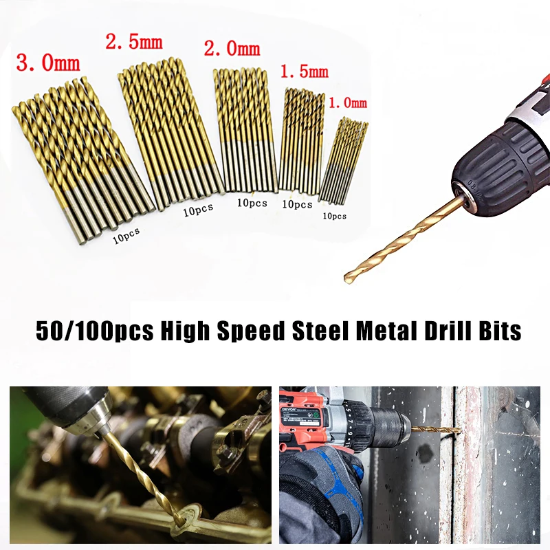 

Набор профессиональных сверл из быстрорежущей стали HSS с титановым покрытием, 50 шт., высококачественные инструменты для электроинструментов, 1/1.5/2/2.5/3 мм