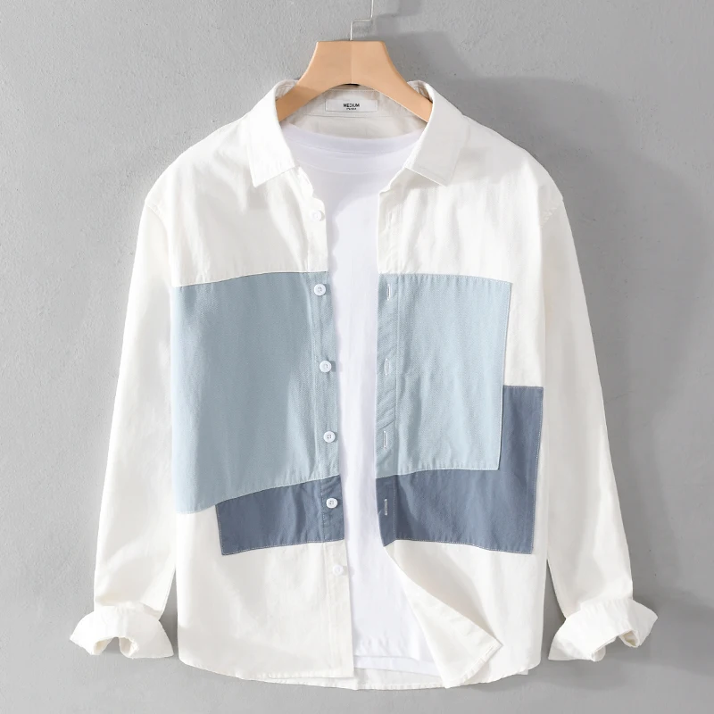 

Casual Shirt Fashion Gentleman Breathable Pure Cotton British Style Outdoor Color Matching Slim Casual Long-sleeved Cotton Shirt