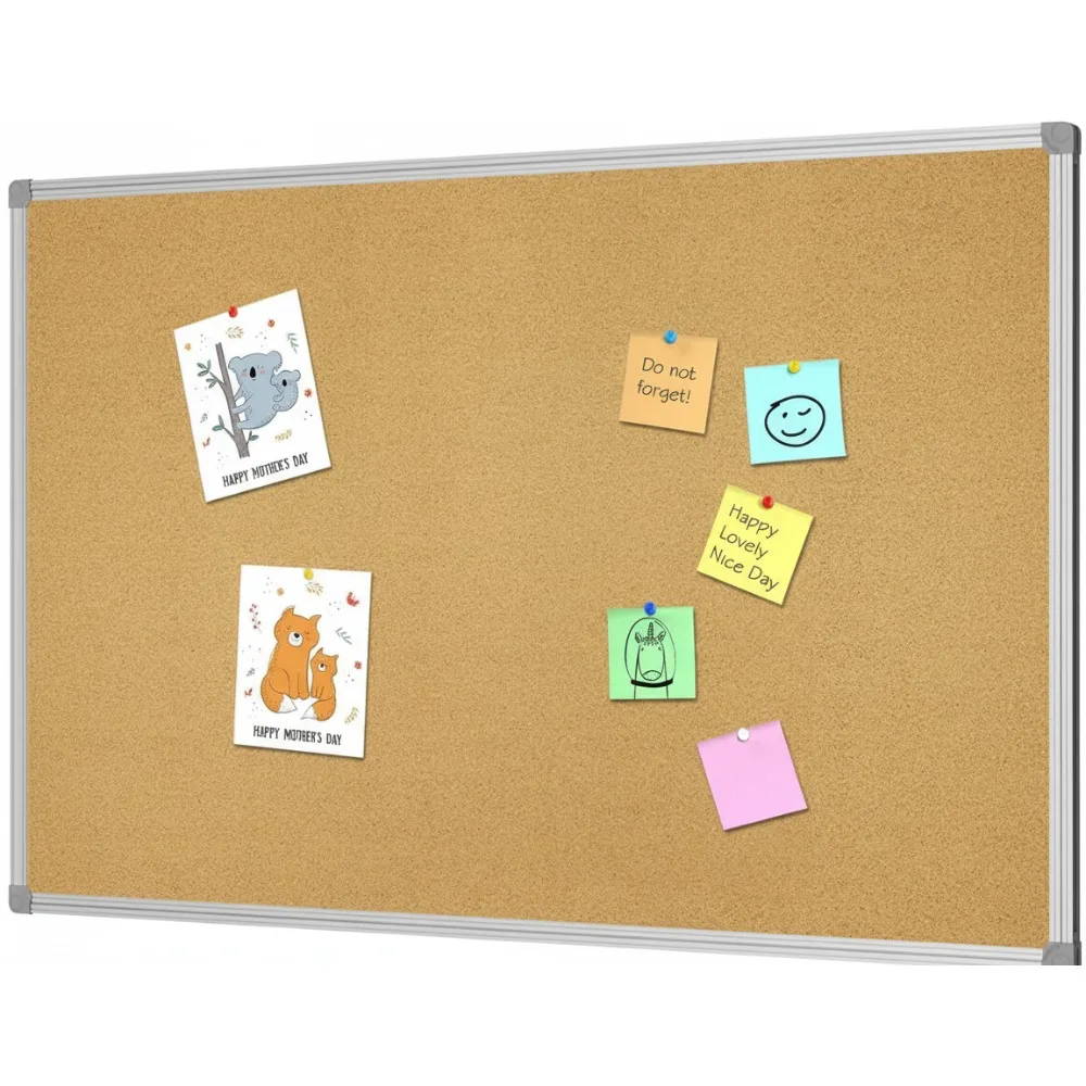 Bacheca in sughero bifacciale 36x24 pollici, cornice in alluminio montata a parete per presentazioni di messaggi per ufficio, casa, scuola