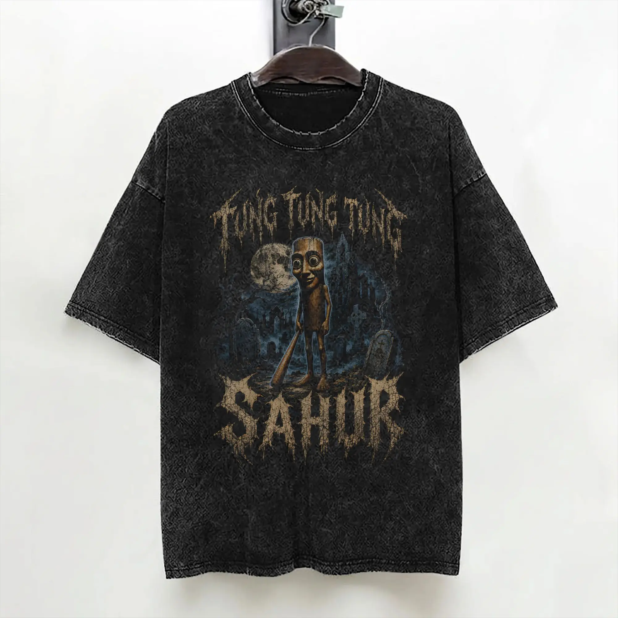 Tung Tung Tung Sahur Dark Gothic Meme Scene T Shirt Hip Hop Washed  Harajuku T-Shirts Vintage for Men Tops Streetwear Summer Tee