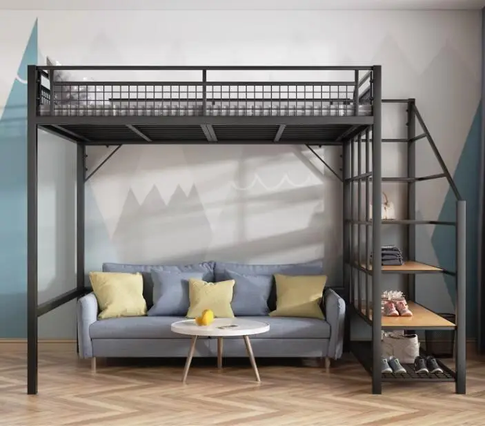 Wrought iron elevated bed duplex bed children\'s double modern loft bed