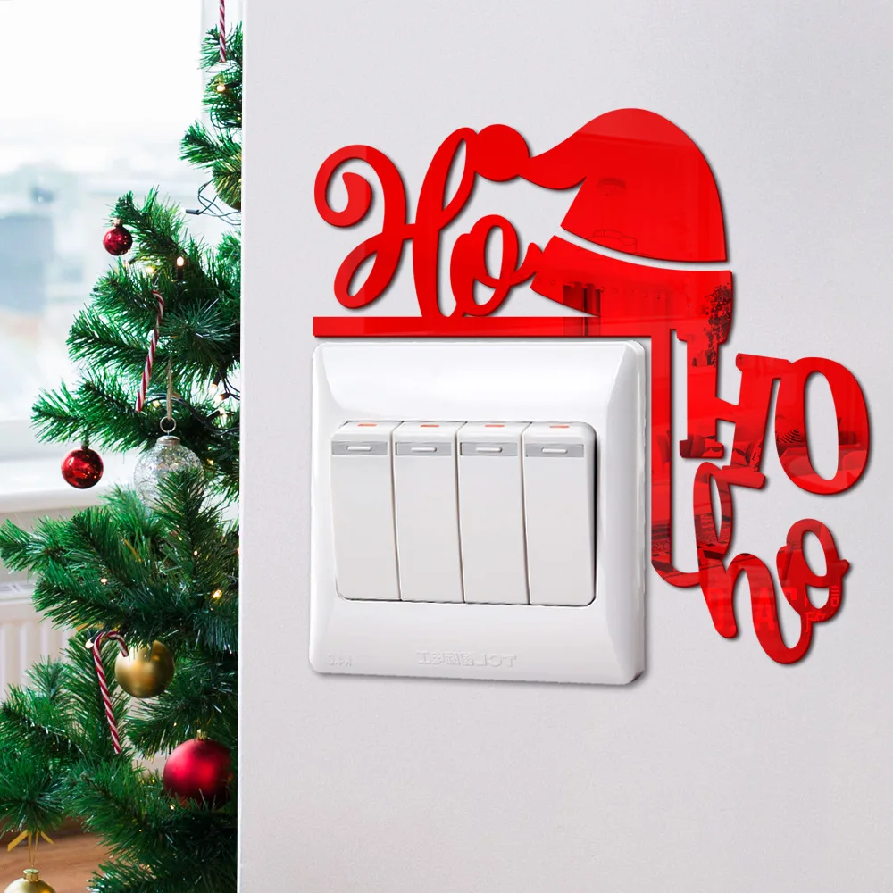 

1pcs Christmas 3D HOHOHO Acrylic Mirror Sticker Home Switch Decoration Wall Sticker Decal 2025 New Year Atmosphere Decoration