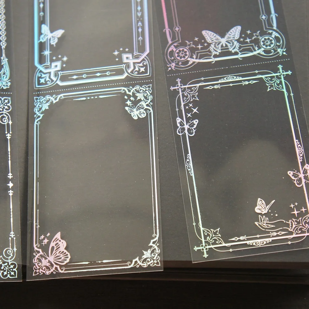 

3 Sheets Silver Laser Butterfly Flower Frame Design PVC Sticker As Gift Tag Birthday Wedding Gift Decoration Scrapbooking DIY