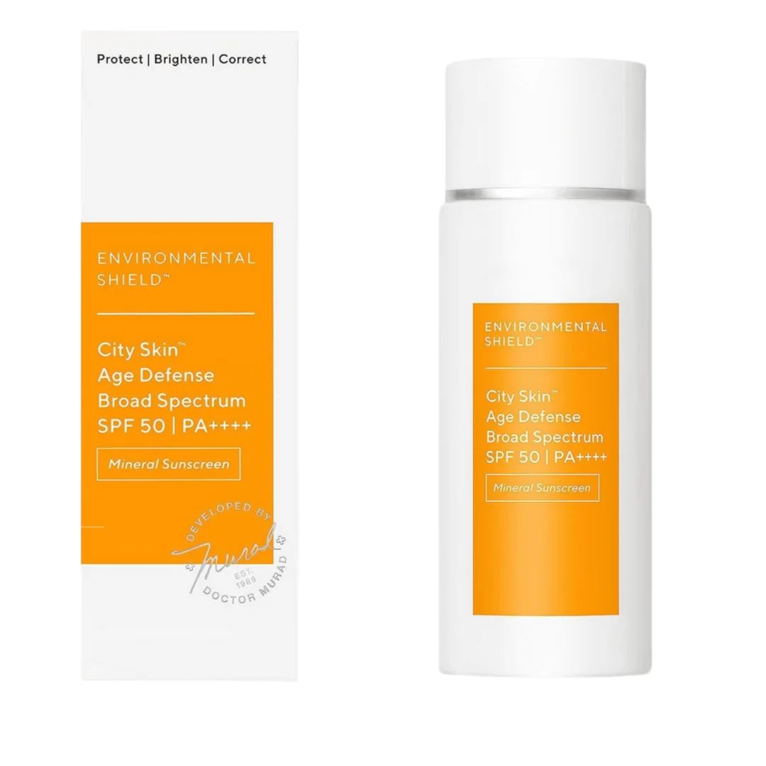 Escudo ambiental Defensa de la edad de la piel de la ciudad Espectro amplio SPF 50 100% protector solar mineral Defensa de luz azul para la cara