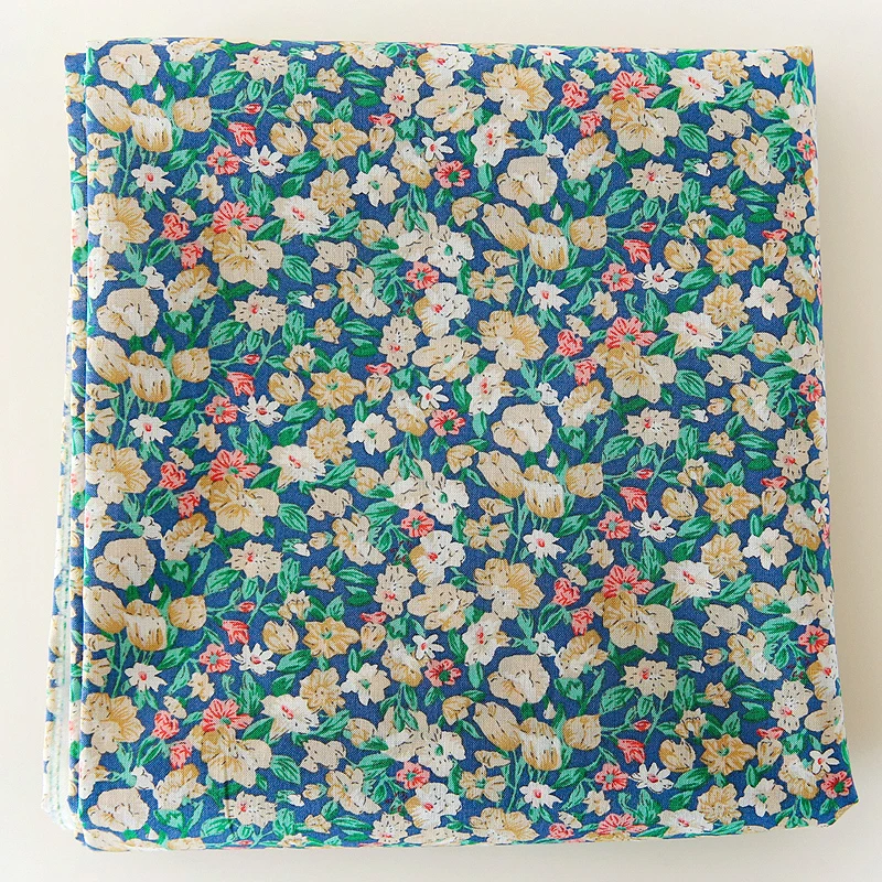 

145x50 см 60S тонкая мягкая хлопчатобумажная пряжа с цветком синий зеленый фон ткань для шитья одежды, изготовление платья ручной работы ткань для шитья своими руками