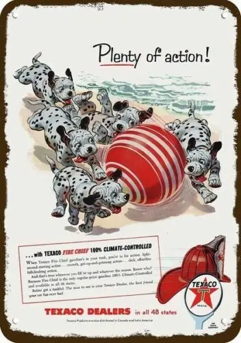 1p,1955 DALMATIAN Puppy Dogs  TEXACO Vintage-Look DECORATIVE REPLICA METAL SIGN
