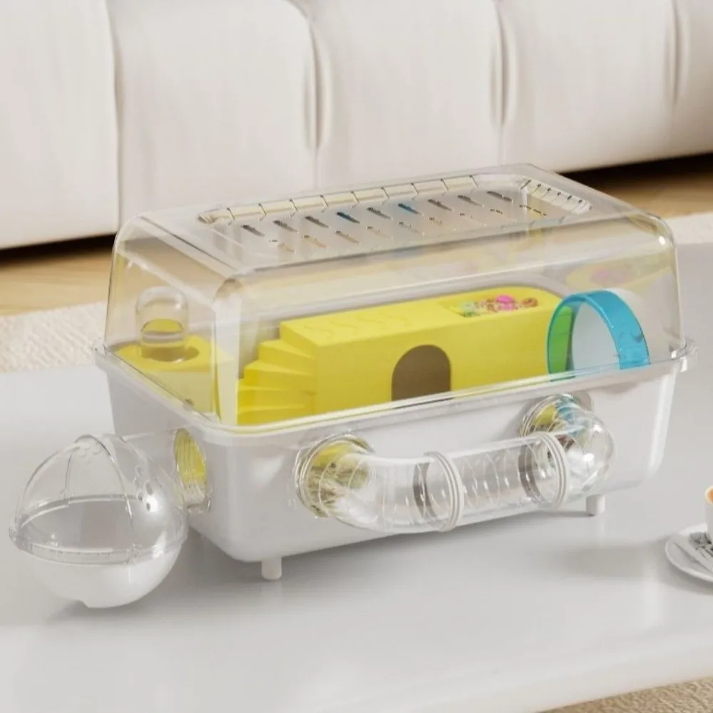 رؤية بانورامية قفص الهامستر عجلة الجري زجاجة ماء قفص مراقبة الحيوان التهوية البلاستيكية الهامستر فيلا فاخرة #3