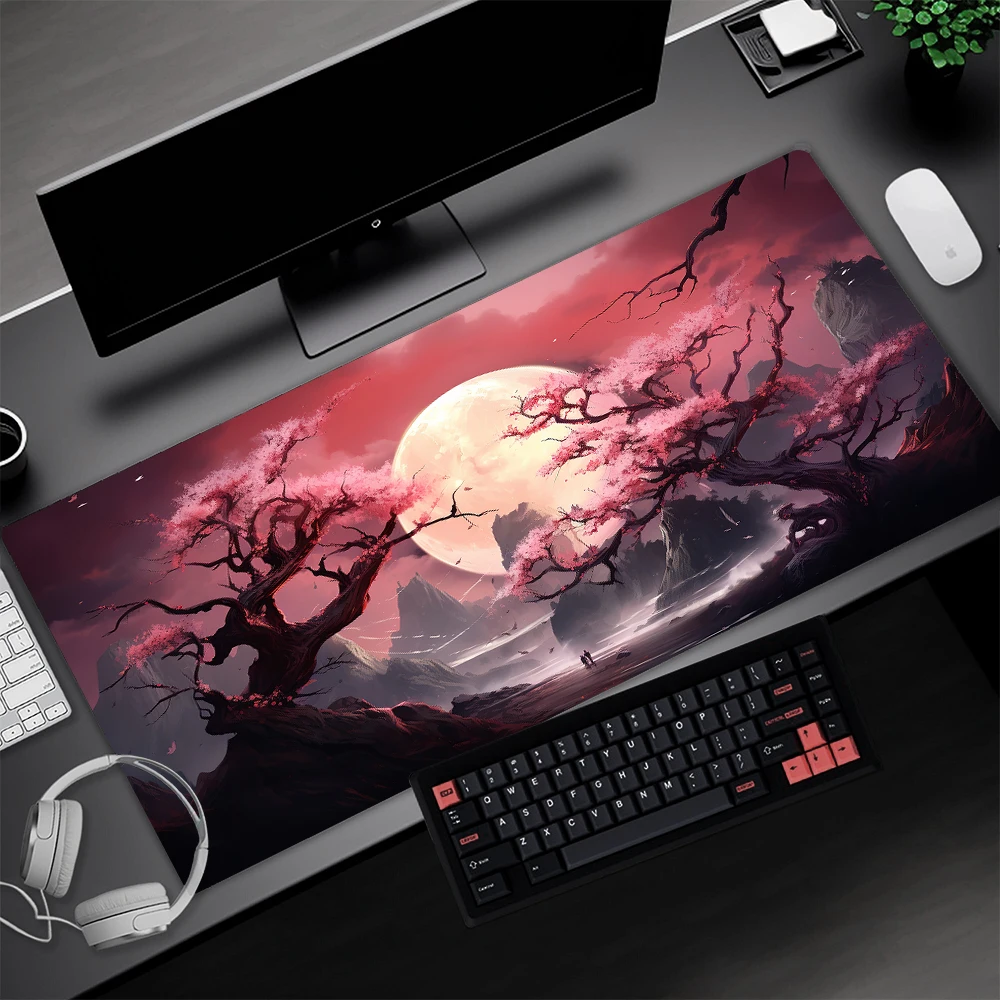 Cherry Blossom Mouse Mat Landscapes Pink Sakura Mouse Pad Japanese Style Gamer Room Decoration Big Mousepepad Setup Home Office