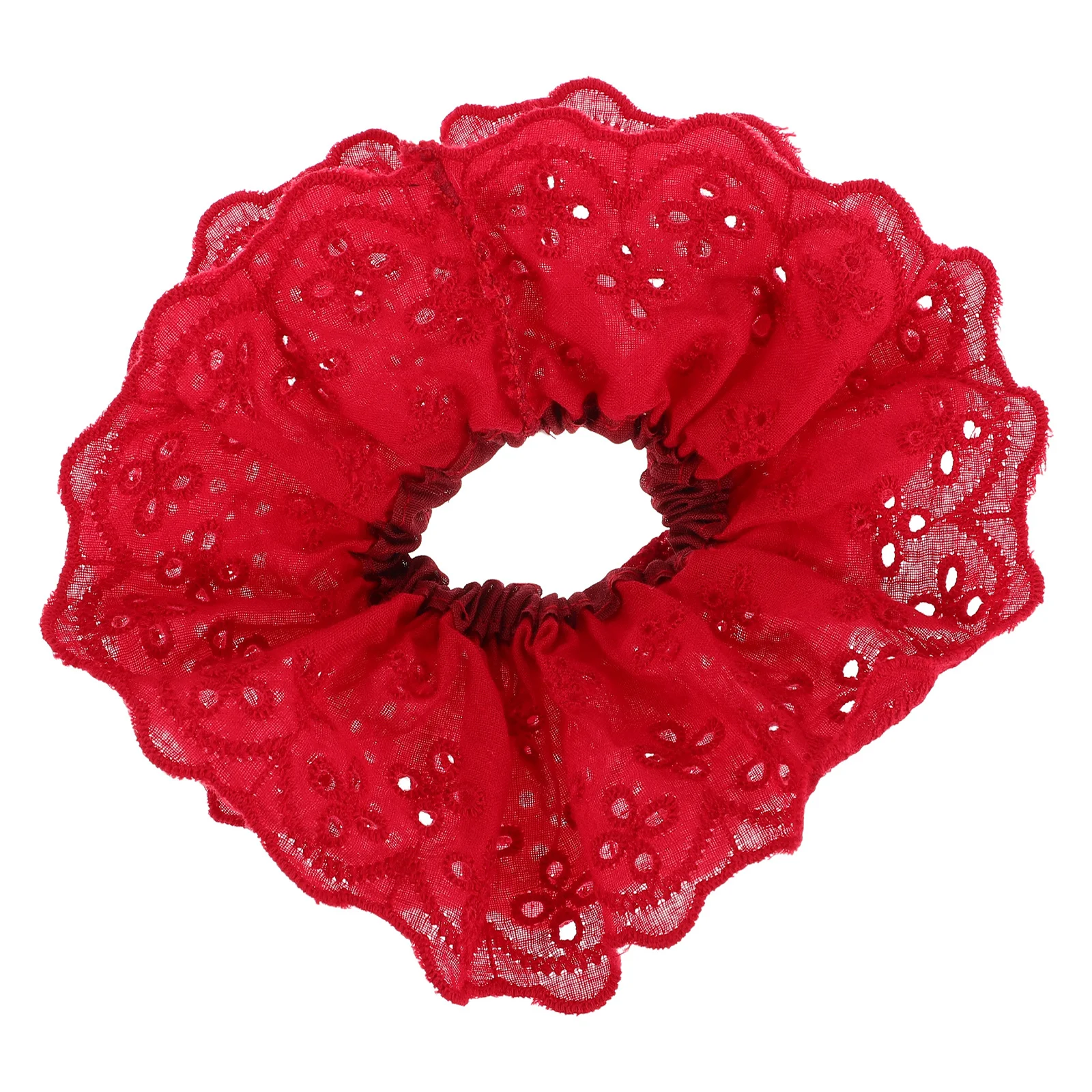 

Red Lace Hair Scrunchies Elastic Ponytail Holders Wrist Ties Rope Bun Accessories For Women Girls Floral Embroidery