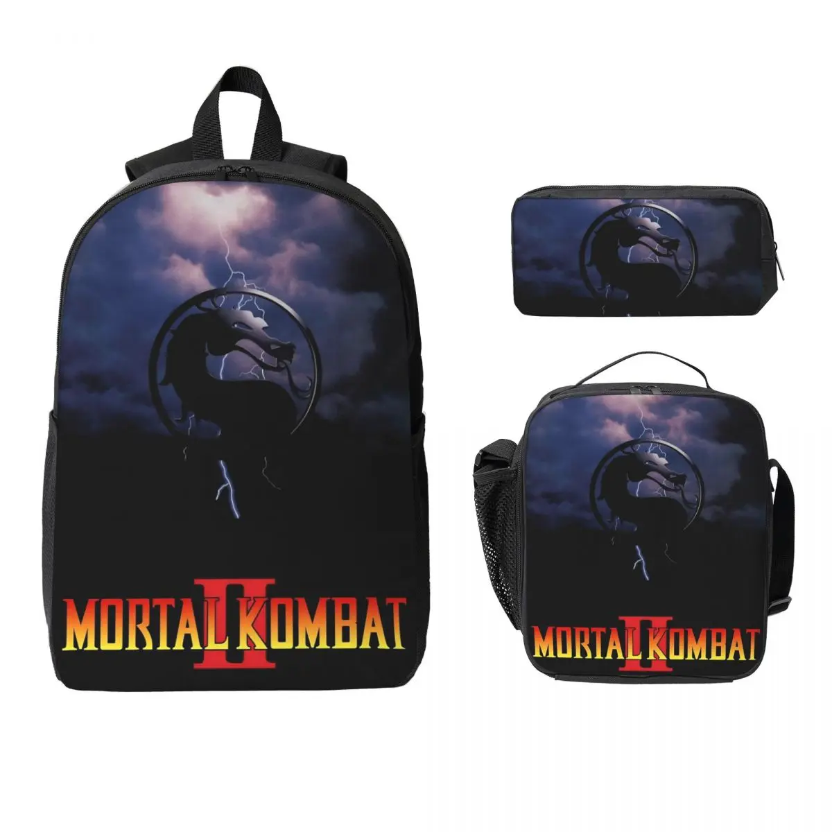 Conjunto de mochila 3 peças Mortal Kombat II Moive 2026 para crianças, conjunto de mochila escolar com lancheira para estudantes