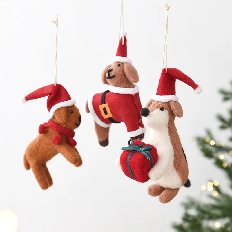 Wool Felt Christmas Dog Pendant Tree Ornament Holiday Decoration Gift