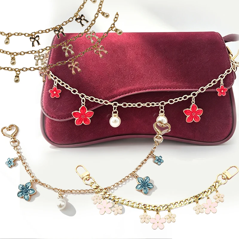 Y2k Bag Chain Strap Butterfly Bow Chain Bag Charm Artificial Pearl Sweet DIY Pendant Personality Bag Decor Chains