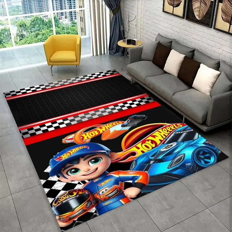 Racing Car H-Hot Wheels MOTO Non-Slip Area Rug for Living Room,Bedroom,Playroom,Soft Carpet Floor Mat Home Decor Rug  Room