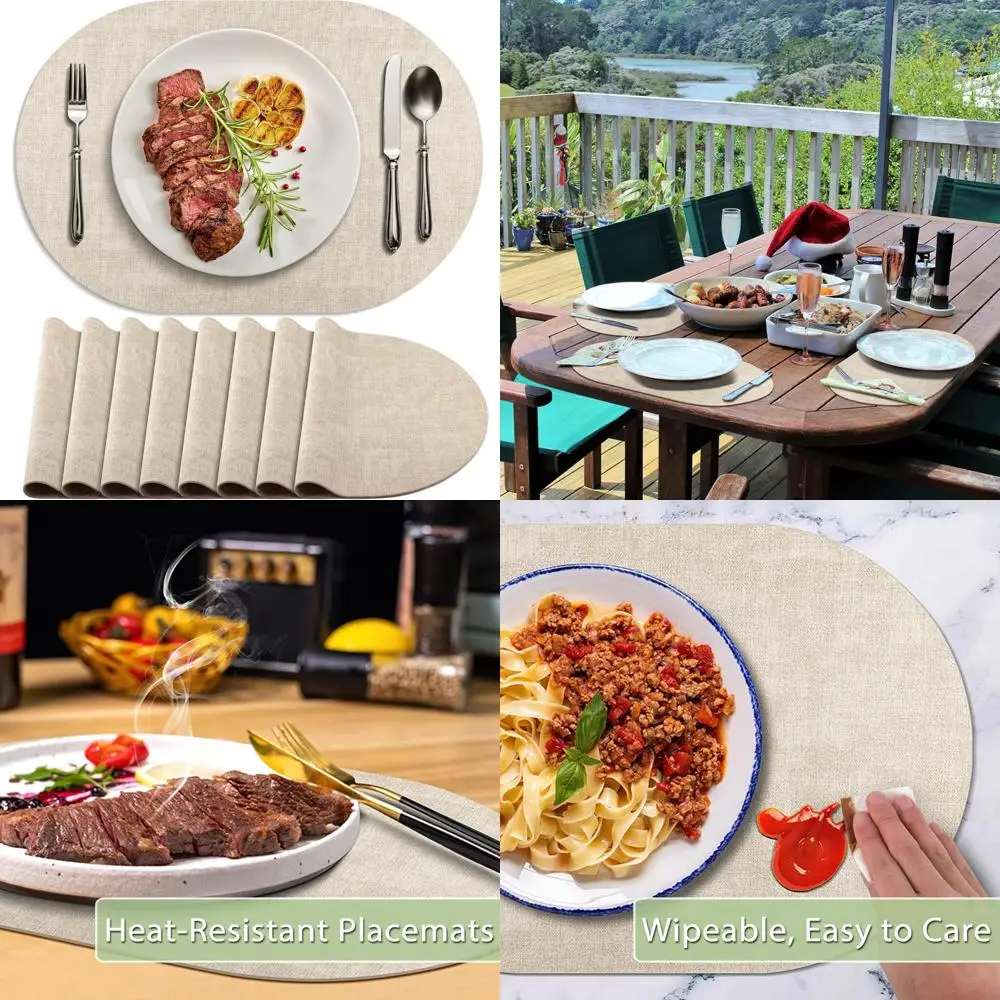 

Placemats for Dining Table Set of 8 Non-Slip, Heat Resistant Oval Leather Placemat Double Layer, Waterproof Table Mats Easy to C