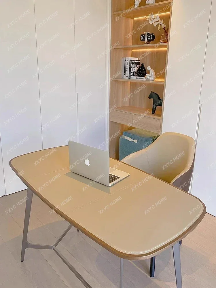 

A Luxury Minimalist Office Desk Creative Saddle Leather Computer Modern Simple Desk Work Table Mesa Office Furniture