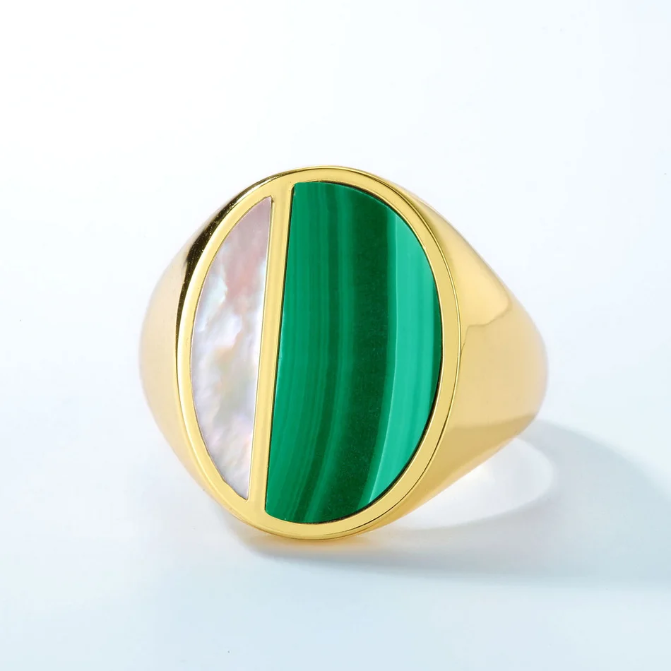 ALLNOEL Natural Malachite Resizable Rings For Women 925 Sterling Silver Shell Pearls Gold Plated Fine Jewelry Luxury Bridal Gift