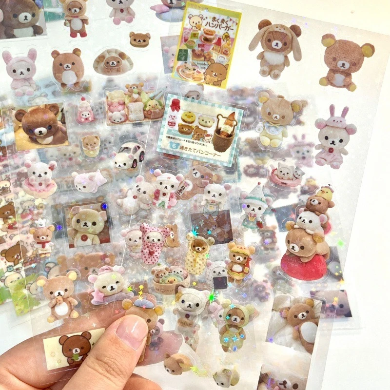 5 Stück Cartoon Niedliche Rilakkuma Aufkleber DIY Stanzform-Aufkleber Anime Handbuch-Material Glänzende Laser-Wasserfeste Aufkleber Kinderspielzeug – Detail 8