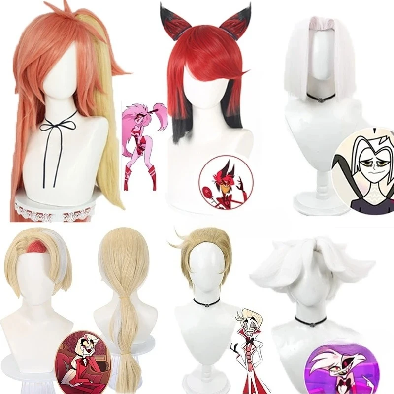 Hazzbin Charlie Momningstar Cosplay Wig Anime Hotel Cherri Cosplay Wig ALASTOR Hair Lucifer Wig Rutte Dust Angel Halloween