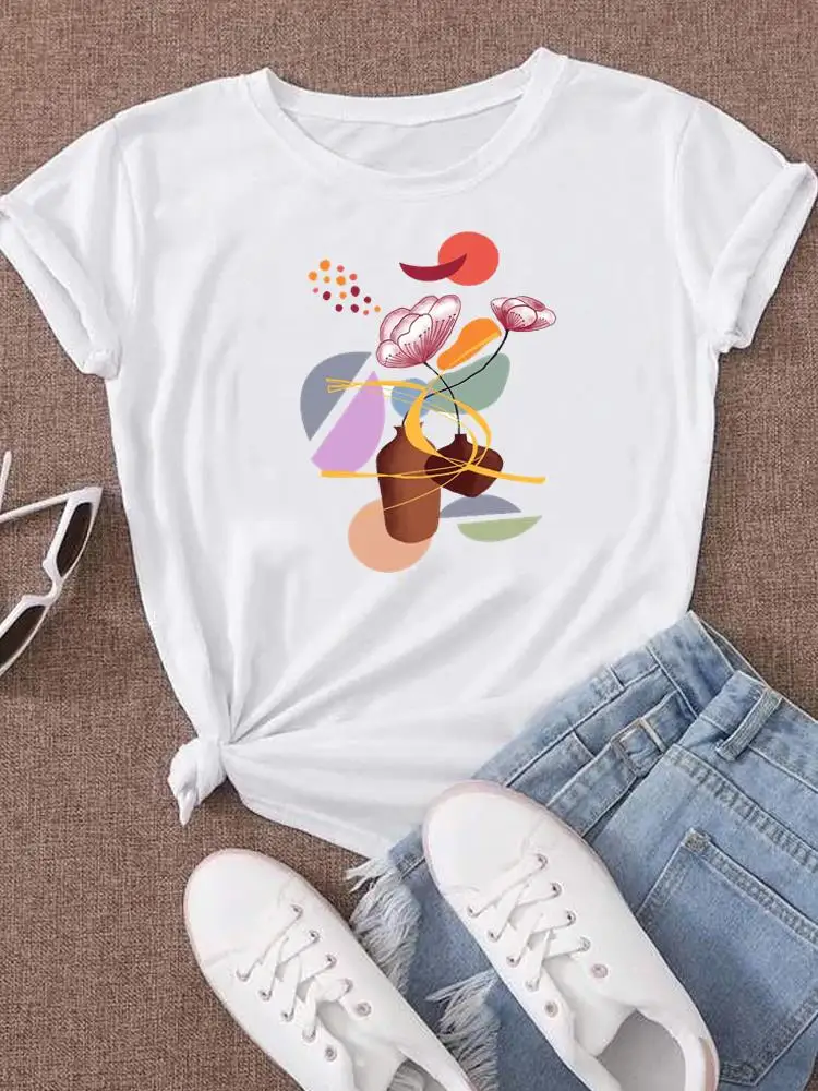 Fashion T Shirt Abstract Watercolor Style Graphic T-shirt Short Sleeve Clothes Print Top Female Ladies Women Clothing Tee