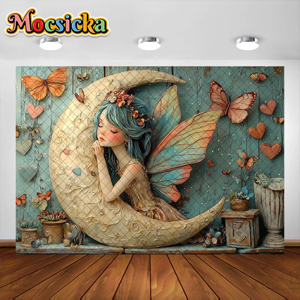 Elf Girl Theme Photography Background Beautiful Butterfly Moon Decoration Girls Princess Portrait Photo Backdrops Studio Props