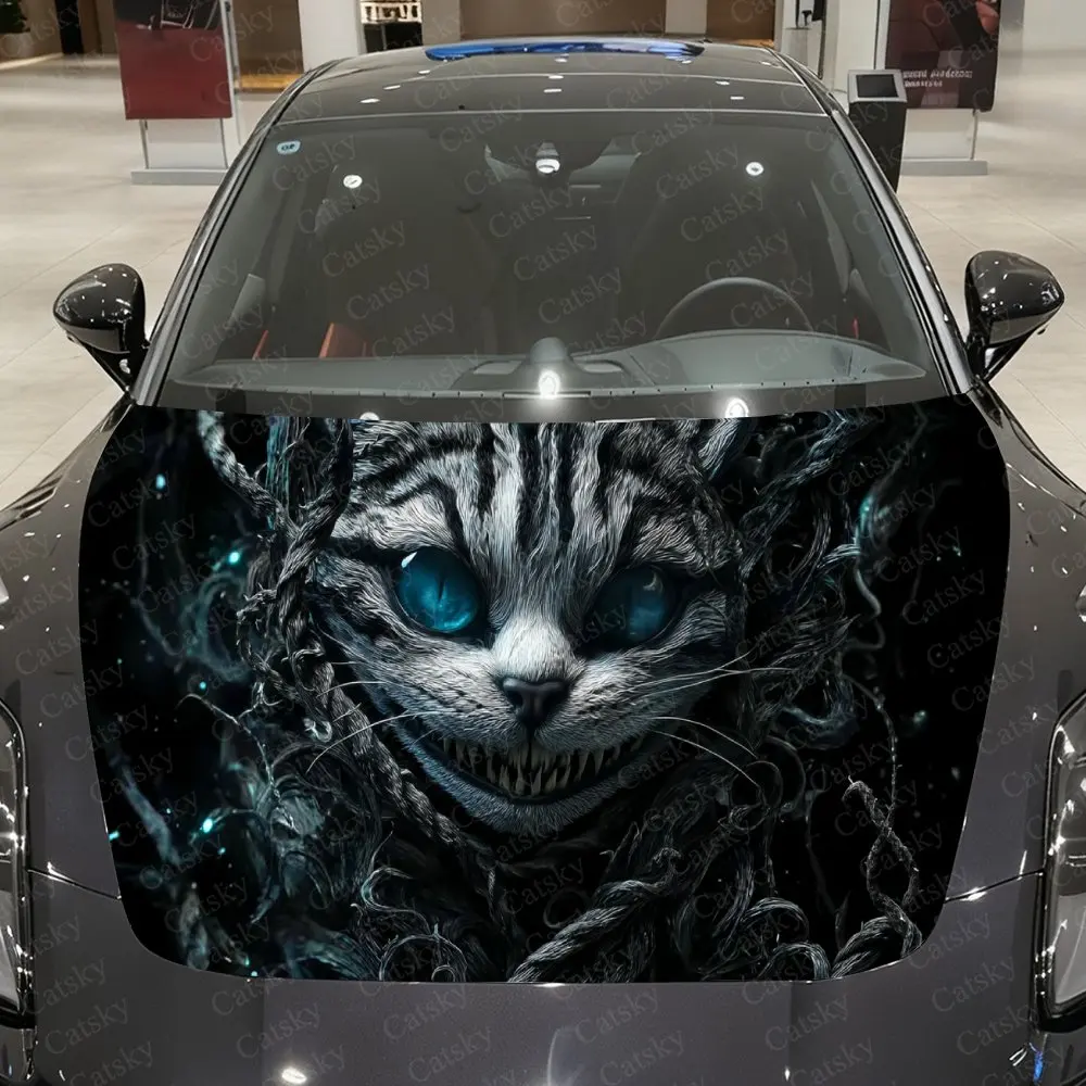 

Dark Fairy Tale Azure Demon Cat Car Vinyl Wrap, PVC Material Waterproof Car Hood Sticker, Self-Adhesive Scratch-Resistant Sticke