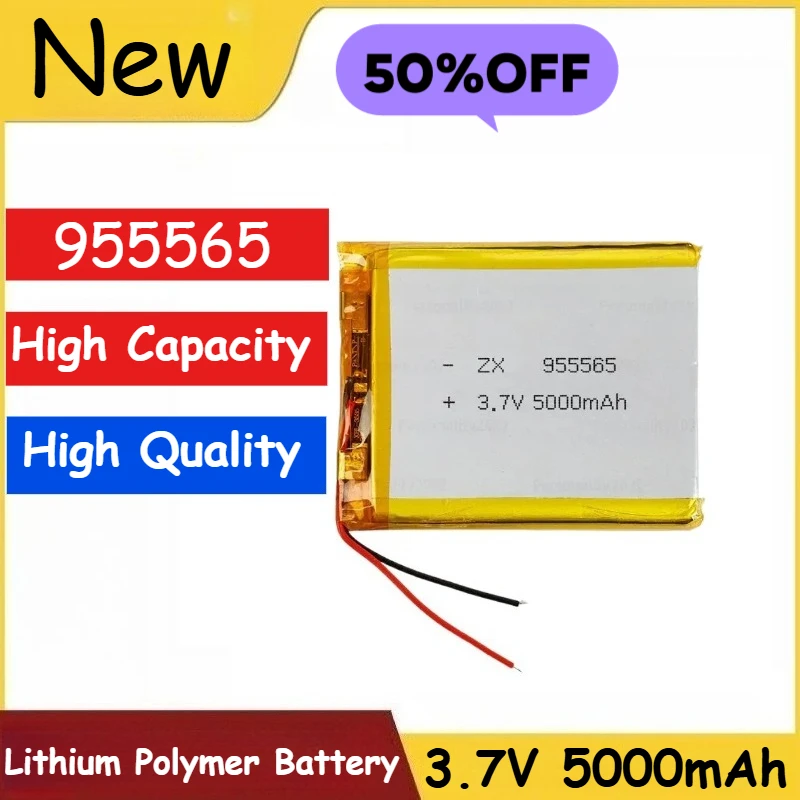 

New 955565 Lithium Polymer Battery 3.7V 5000mAh Rechargeable lipo Batteries for Camera Tablet PC DVD Mobile Power GPS Locator