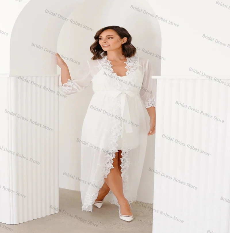 

2 Pieces White Women Maternity Dresses for Photo Shoot Appliqued Full Sleeves Robe Prom Gown Wedding Pregnant Customized