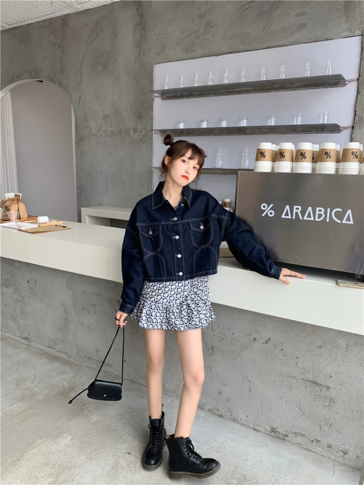 High Street Vintage Jean Jacket Women Korean Fashion Loose Button Up Cropped Denim Jackets Female Spring Autumn New