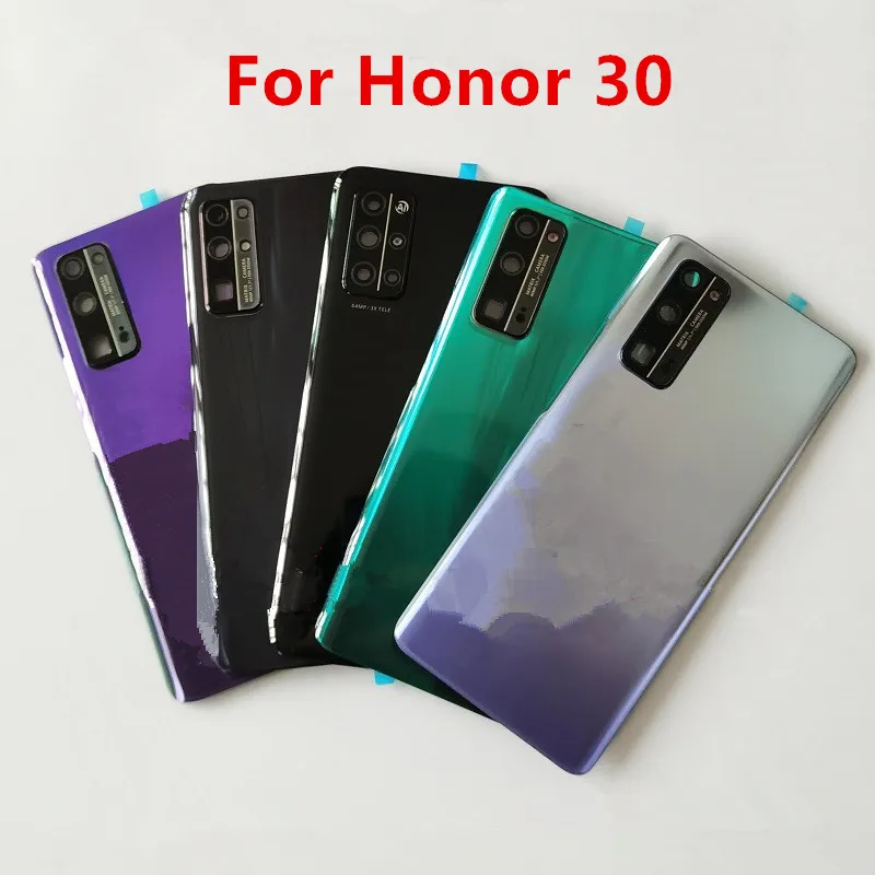 Задняя крышка аккумулятора Honor30 для Honor 30, задний корпус, стеклянный чехол, замена запасных частей для ремонта телефона + объектив камеры