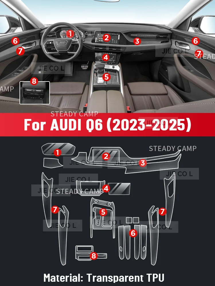 Anti-scratch Car Interior Center Console Media Dashboard Navigation TPU Protector Film For AUDI Q6 2023 2024 2025 Sticker